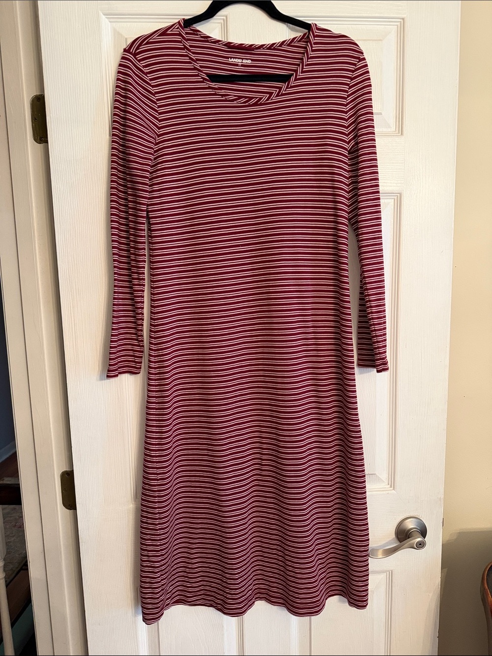 Lands' End Burgundy and White Striped Long Sleeve Dress XS